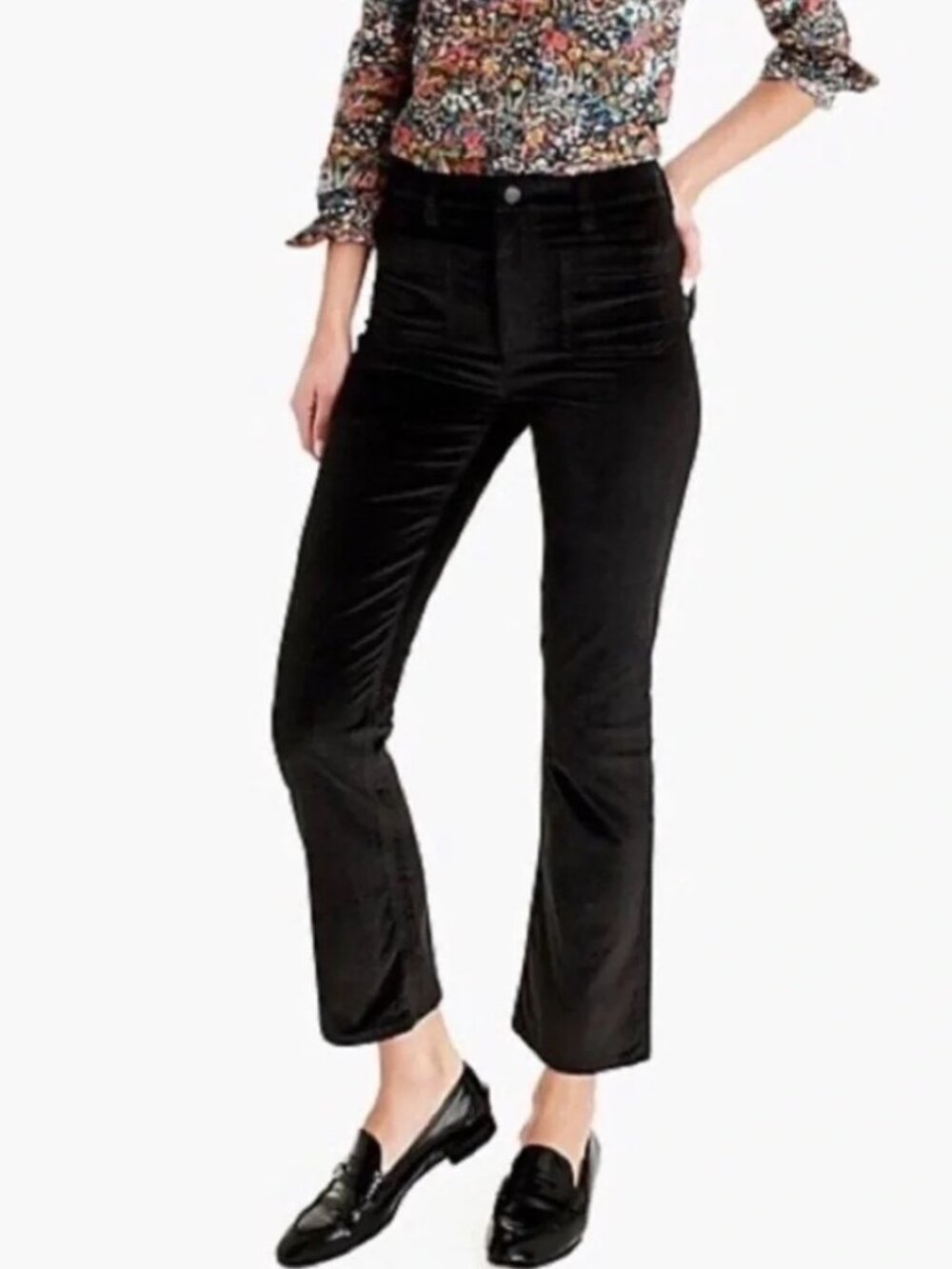 J.Crew Billie Demi-Boot Crop Velvet Pants K0552 Black Size 27 NWT